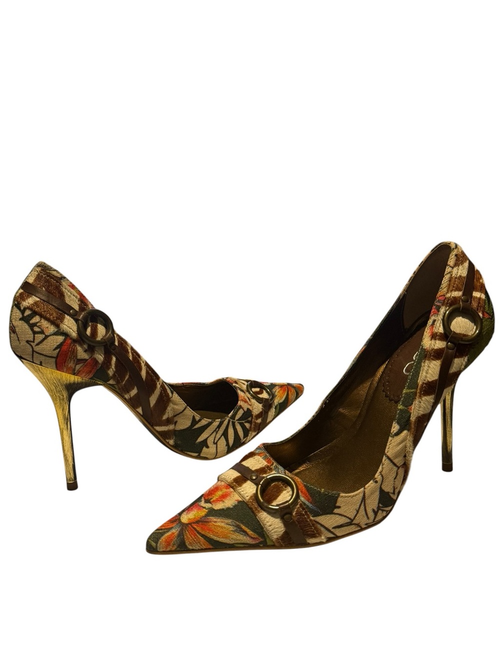 Corporate Office Date Night Animal Floral Print Gold Stiletto Pointed Toe